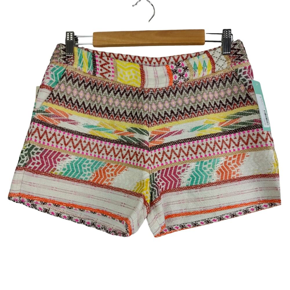 RD Style Melanie Print Tweed Tribal Aztec Pockets Side Zip Shorts Size Medium